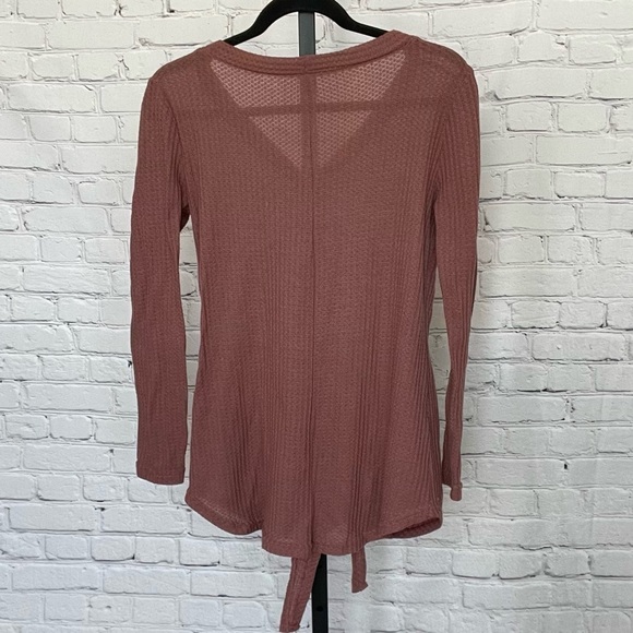Dusty Rose Thermal Knit Front Tie Long Sleeve Size Small - Picture 2 of 2